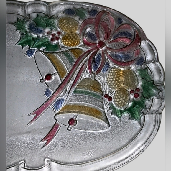 VINTAGE MIKASA CRYSTAL CHRISTMAS FESTIVAL BELLS OBLONG SERVING PLATTER 10" - Picture 5 of 9
